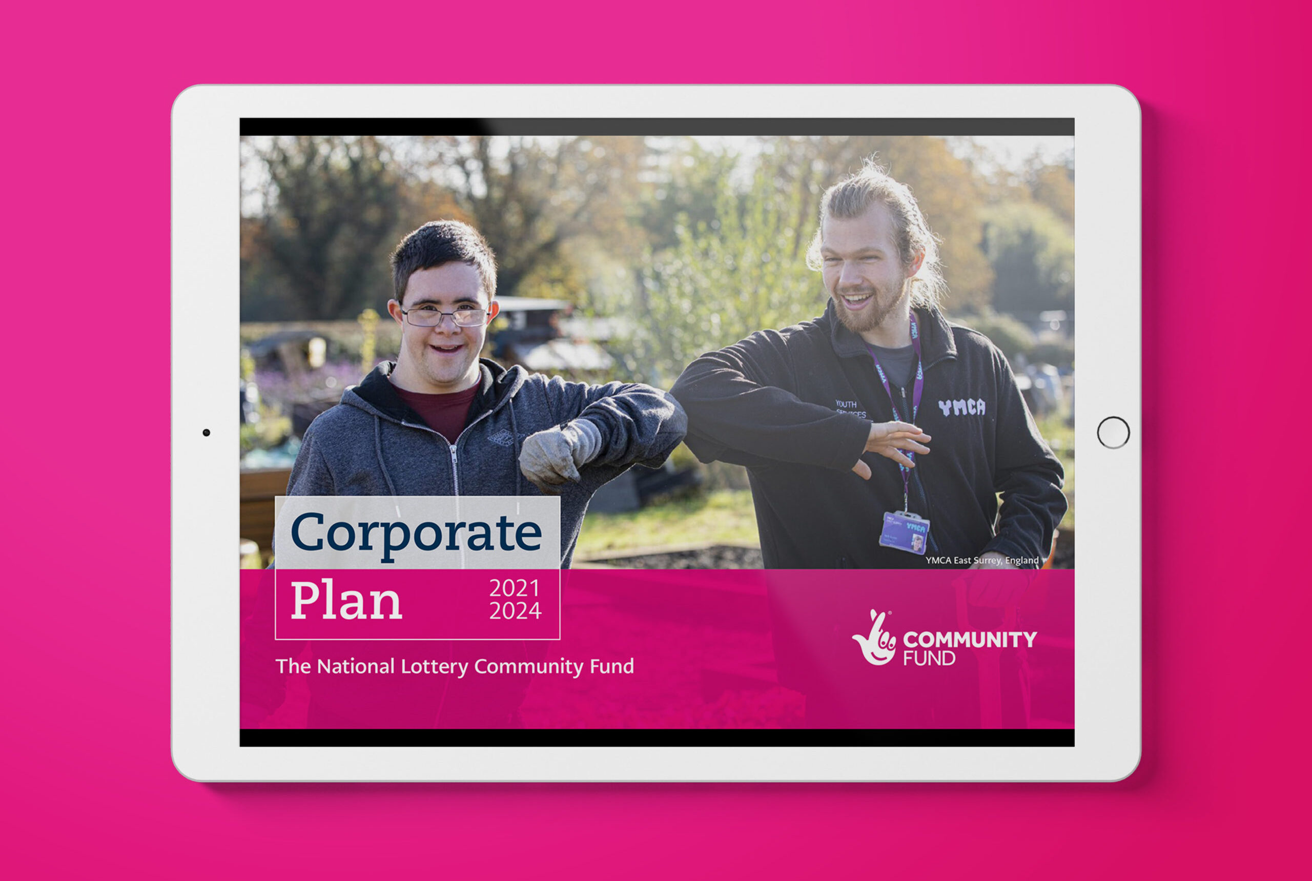 National Lottery Community Fund Corporate Plan displayed on an iPad