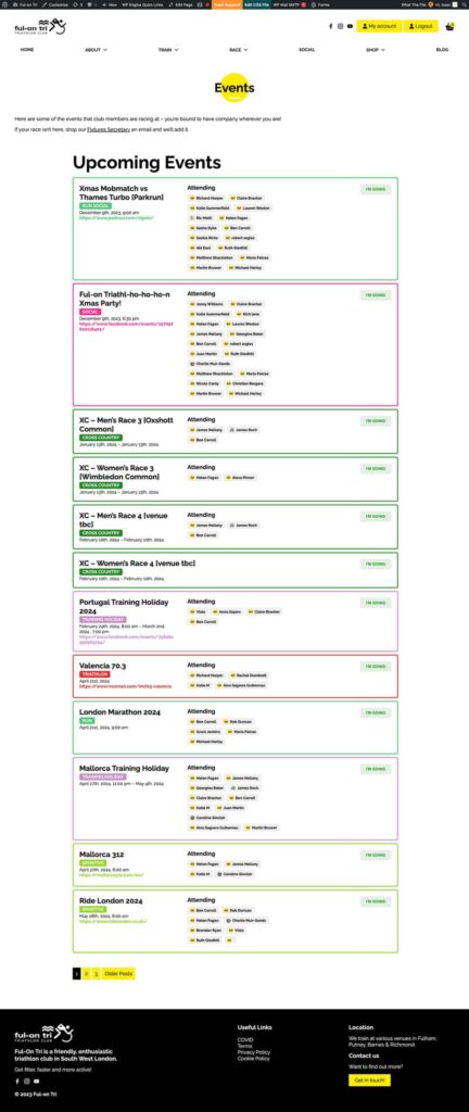 Examples of a website for a triathlon club