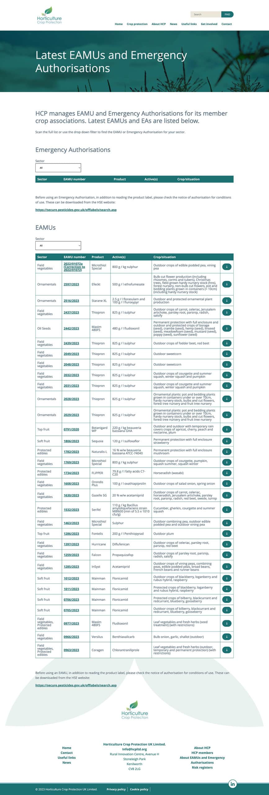 Horticulture Crop Protection UK website design